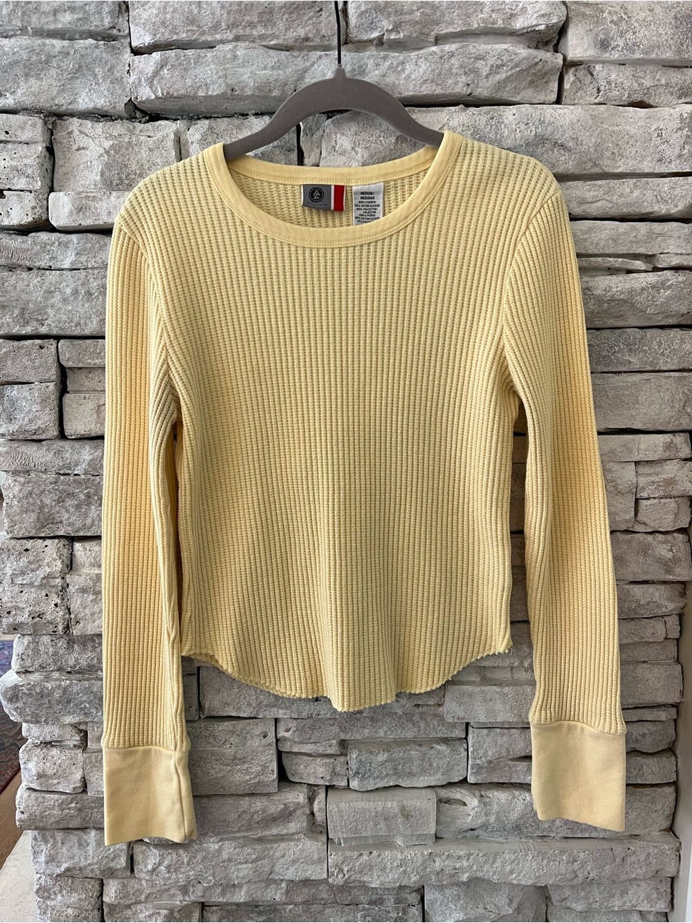 Arizona Jean Co. Thermal Knit Long Sleeve Top-Butter Yellow Womens Size Medium